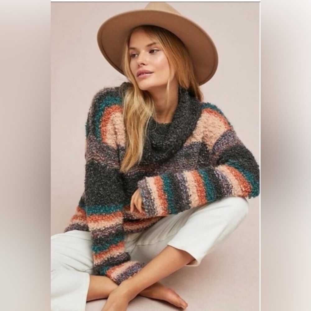 Anthropologie Moth Murray Striped Wool Mohair‎ Chunky Cowl Neck Sweater Med